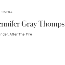 Profile header for Jennifer Gray Thompson, Founder of After the Fire, displayed on a white background.